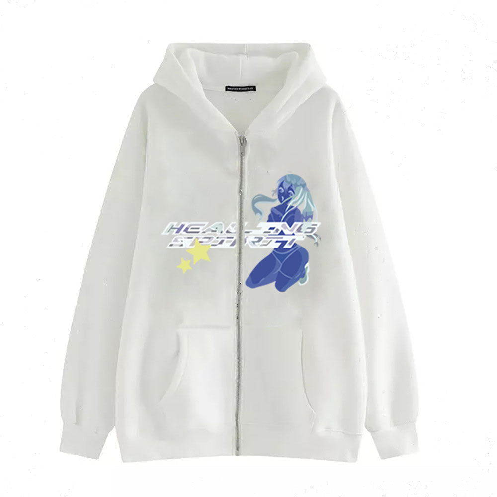 Dark Butterfly Print Zip Casual Cardigan Sweatshirt
