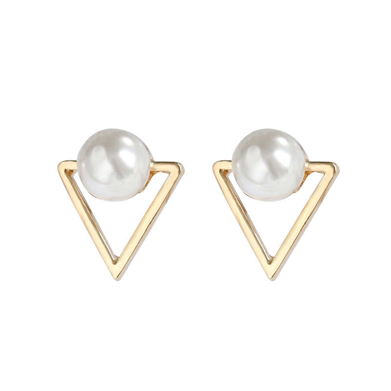 Fashionable Geometric Triangle Pearl Stud Earrings