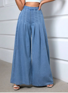 Light Blue High Waisted Wide Leg Baggy Jeans for Women