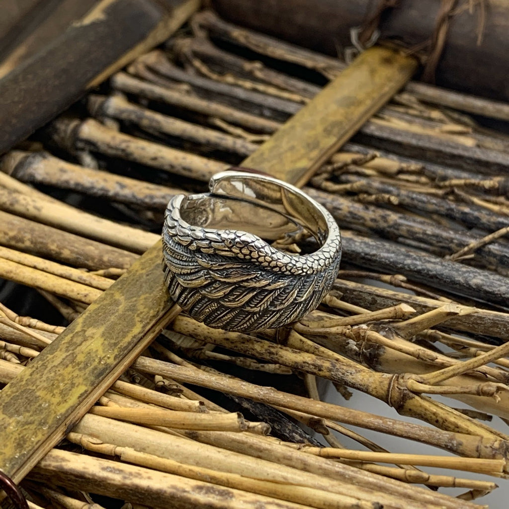S925 Silver Angel Wings Open Ring for Men and Women