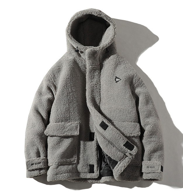 Men's Fashion Hooded Cotton Jacket with Lamb Wool
