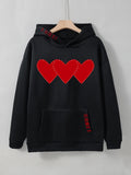 Women's Fleece Hoodie with Heart Print and Kangaroo Pocket