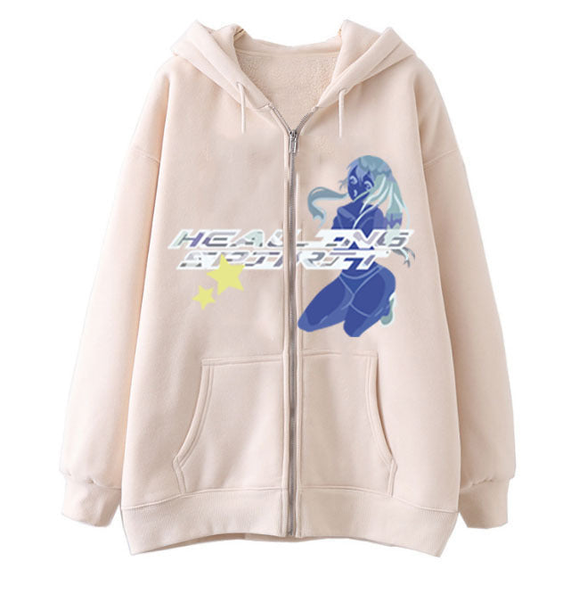 Dark Butterfly Print Zip Casual Cardigan Sweatshirt