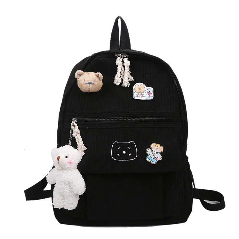 Cute Solid Color Corduroy Backpack for Girls