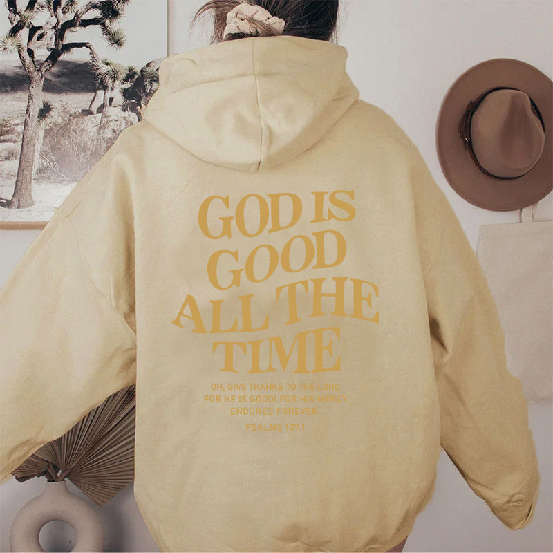 Brushed Hoodie with Slogan and Kangaroo Pocket