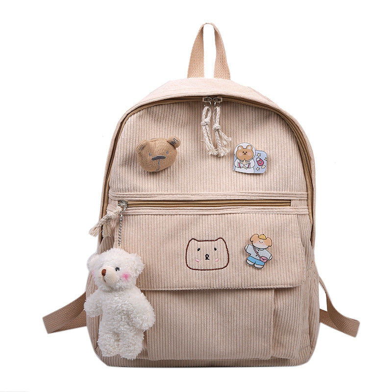 Cute Solid Color Corduroy Backpack for Girls
