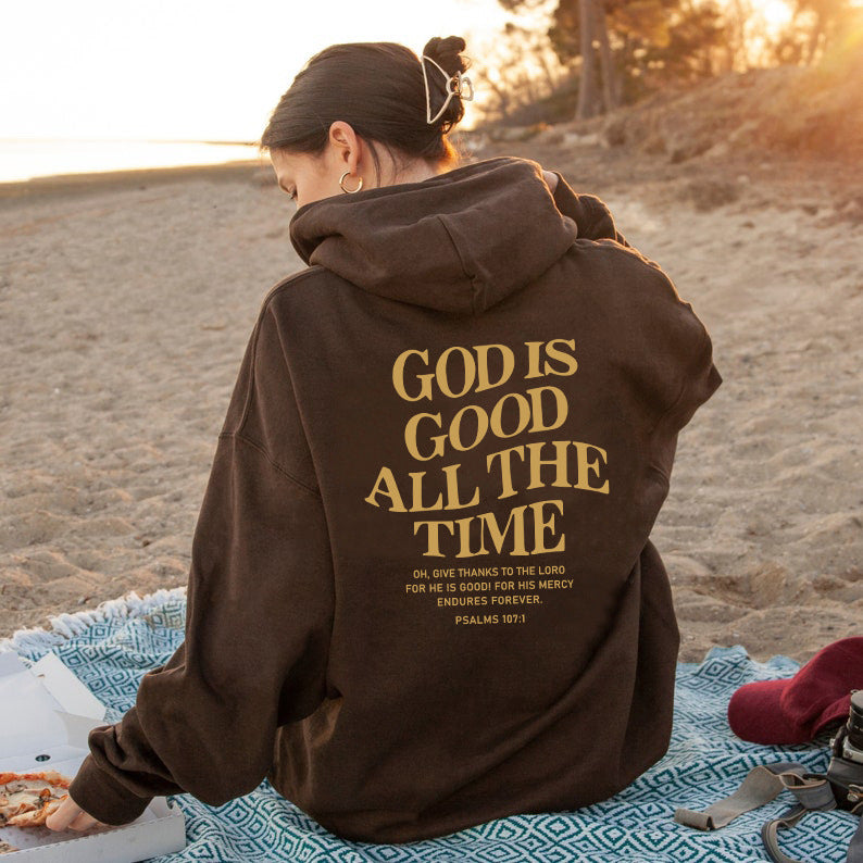 Brushed Hoodie with Slogan and Kangaroo Pocket