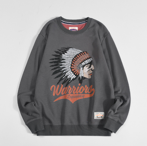 Vintage Print Loose Crew Neck Cotton Sweatshirt