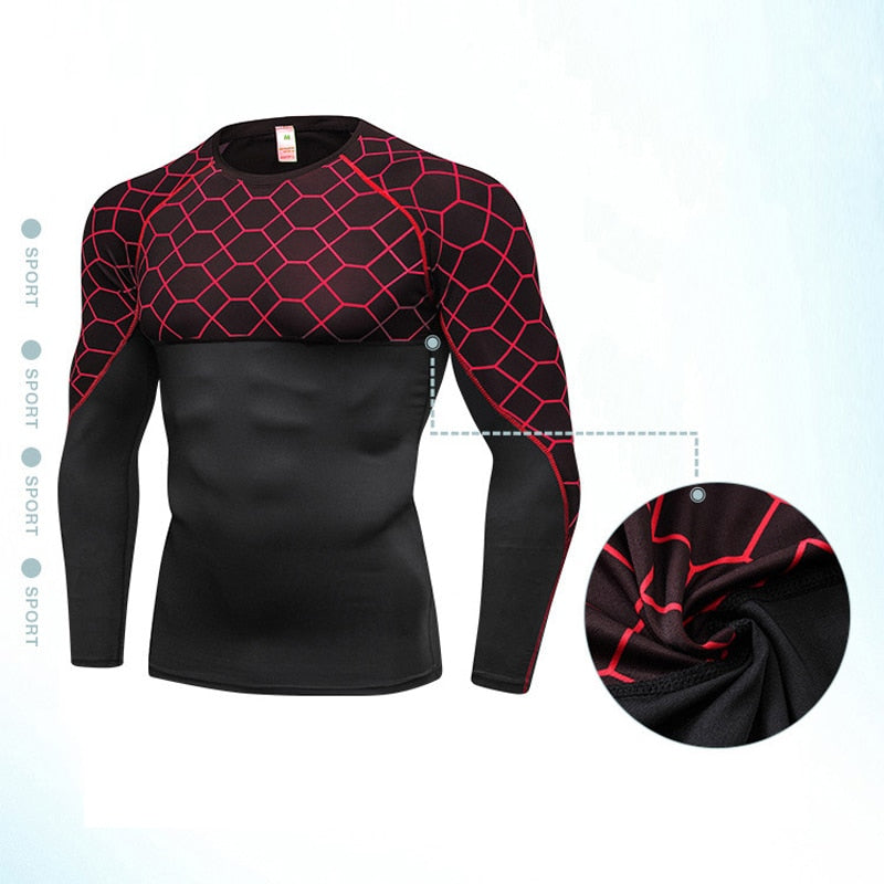 Fitness Set with Print, Quick-Dry Long Sleeve & Pants