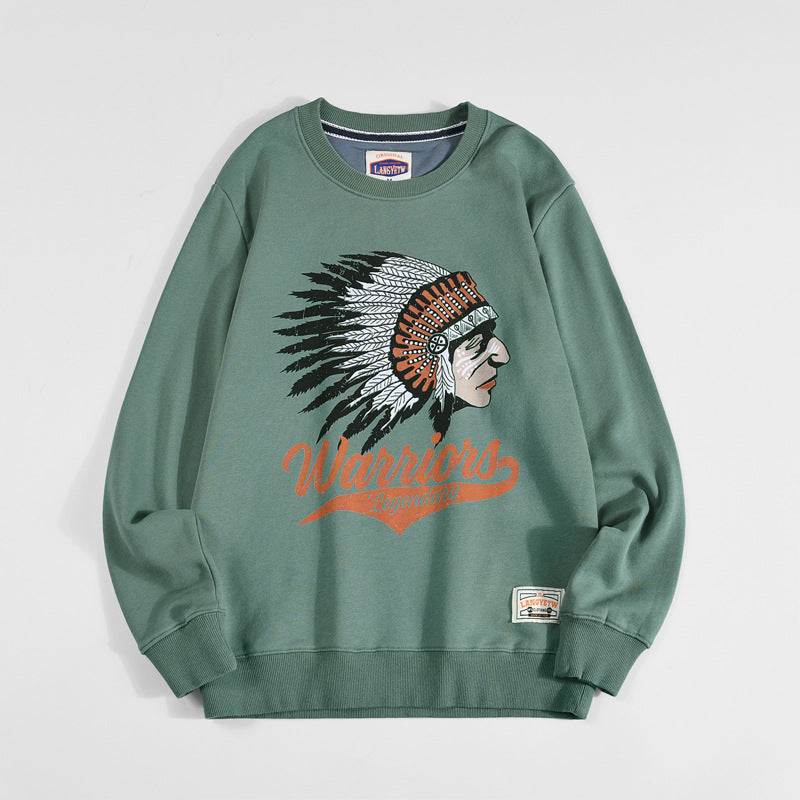 Vintage Print Loose Crew Neck Cotton Sweatshirt