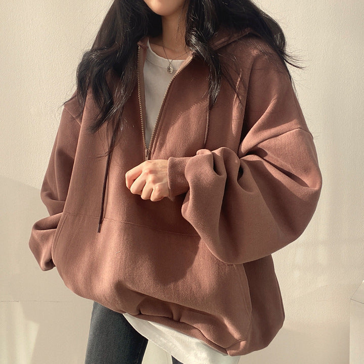 Fleece-lined Pullover Zipper Hoodie for Women