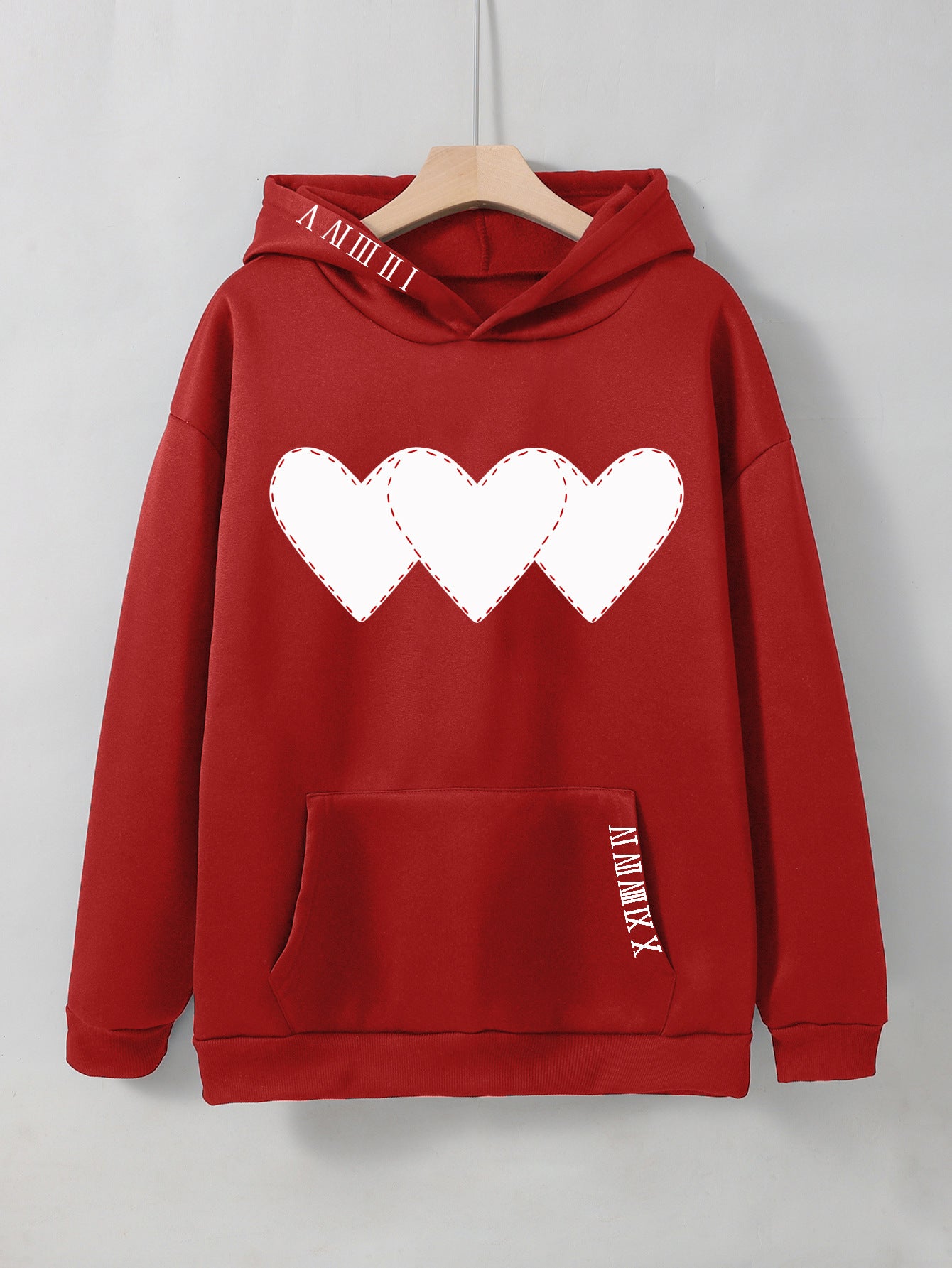 Women's Fleece Hoodie with Heart Print and Kangaroo Pocket
