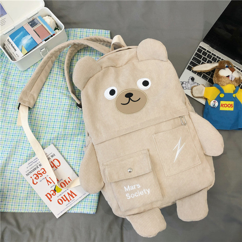 Corduroy Bear Backpack for Cute Women and Girls