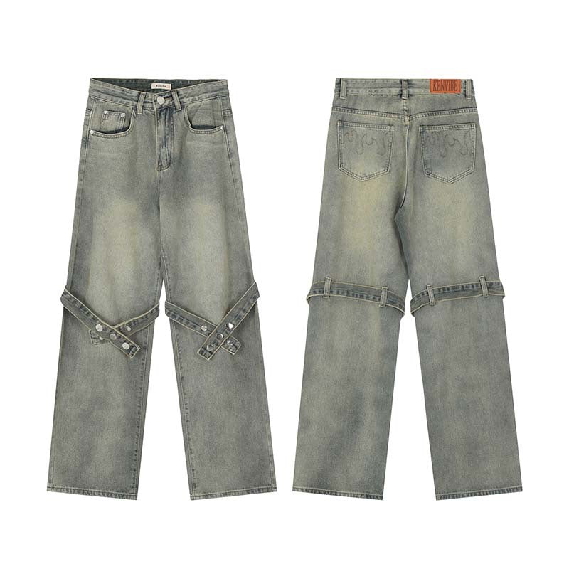 Vintage Washed Straight Jeans with Worn Effect