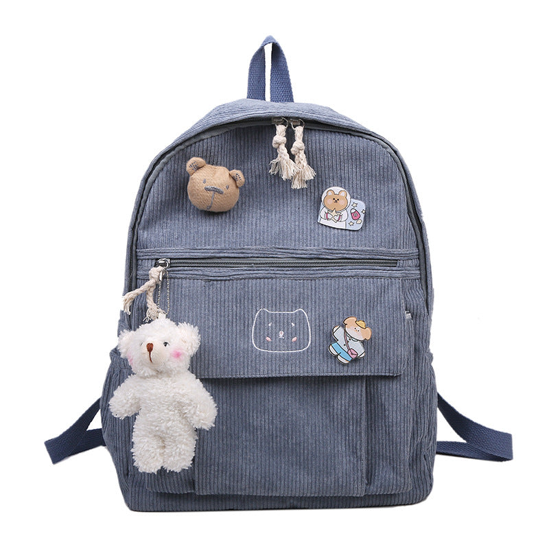 Cute Solid Color Corduroy Backpack for Girls