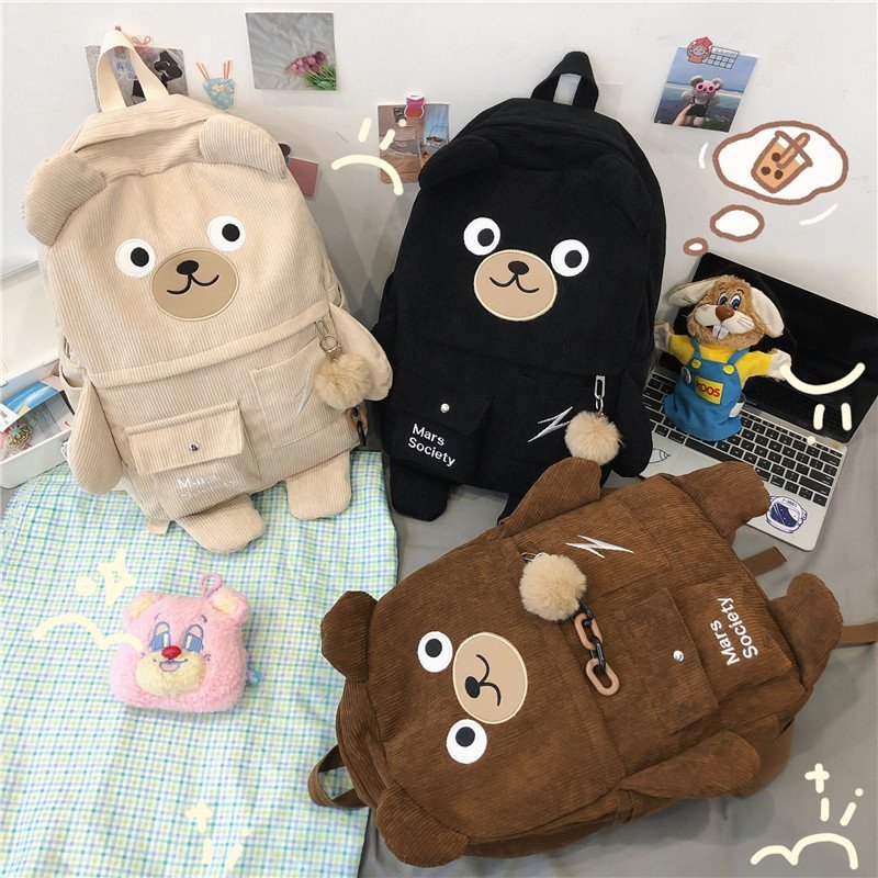 Corduroy Bear Backpack for Cute Women and Girls