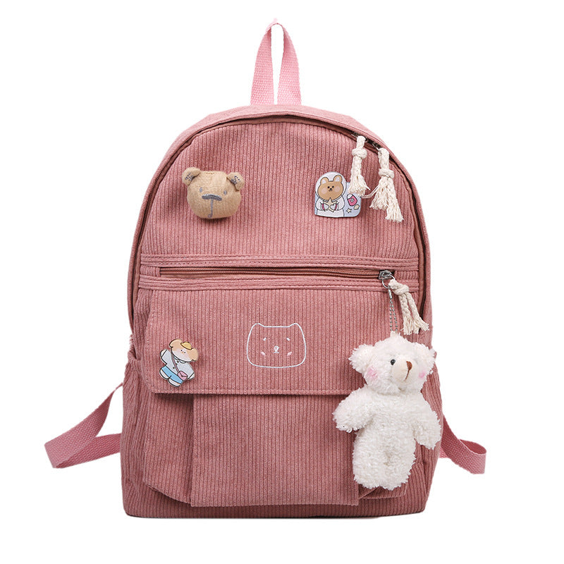 Cute Solid Color Corduroy Backpack for Girls