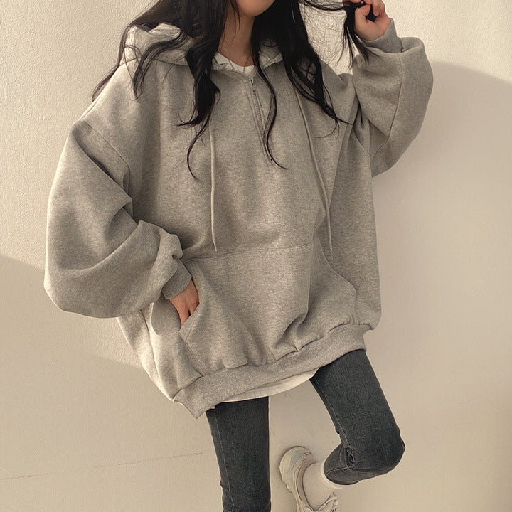 Fleece-lined Pullover Zipper Hoodie for Women