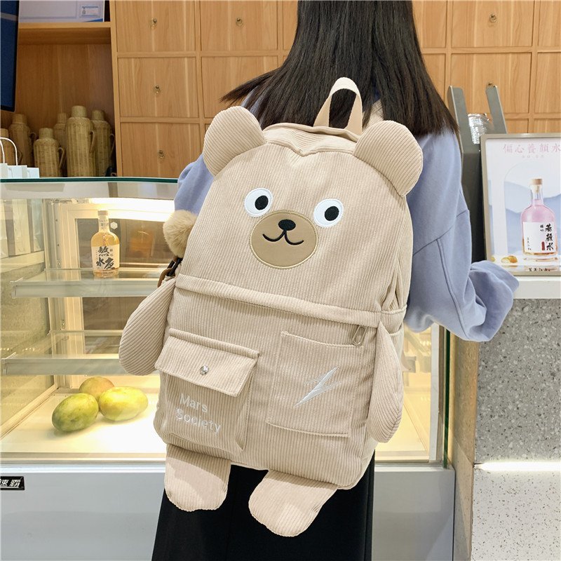 Corduroy Bear Backpack for Cute Women and Girls