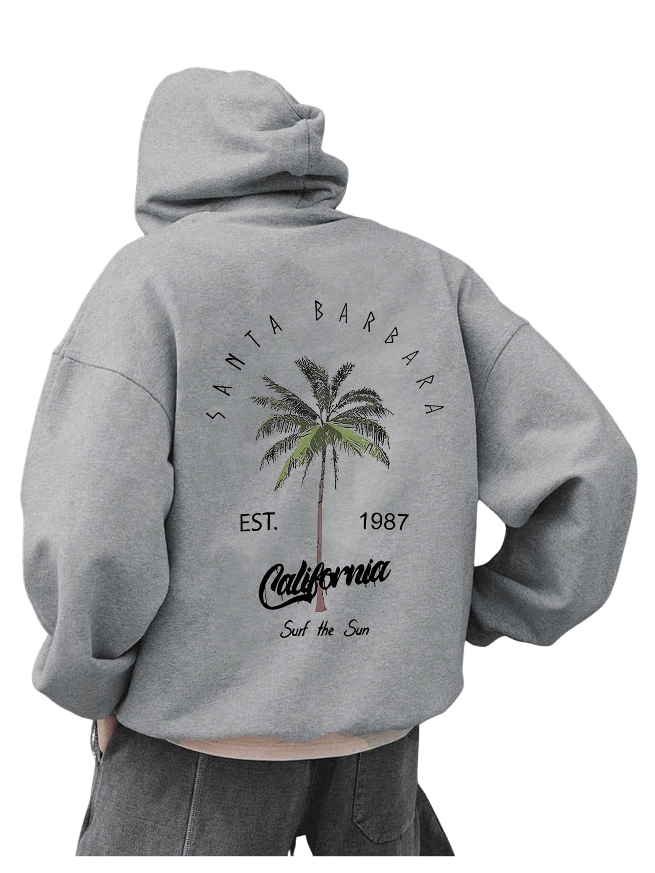 SOLY HUX Hoodies for Men Graphic Letter Print Oversized Sweatshirt Drop Shoulder Long Sleeve Pullover Tops Grey Graphic X-Small