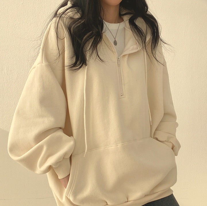 Fleece-lined Pullover Zipper Hoodie for Women