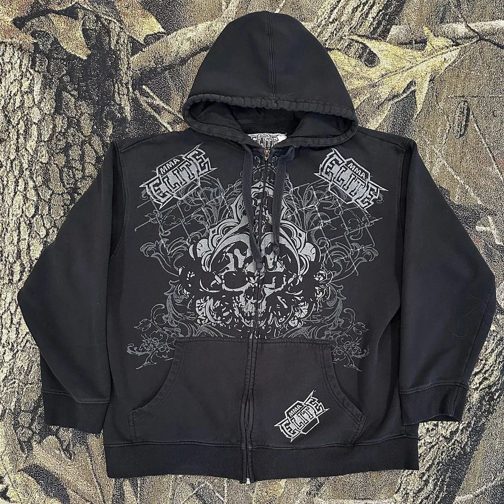 Punk Dark Skull Printed Hoodie Zip Cardigan Pullover
