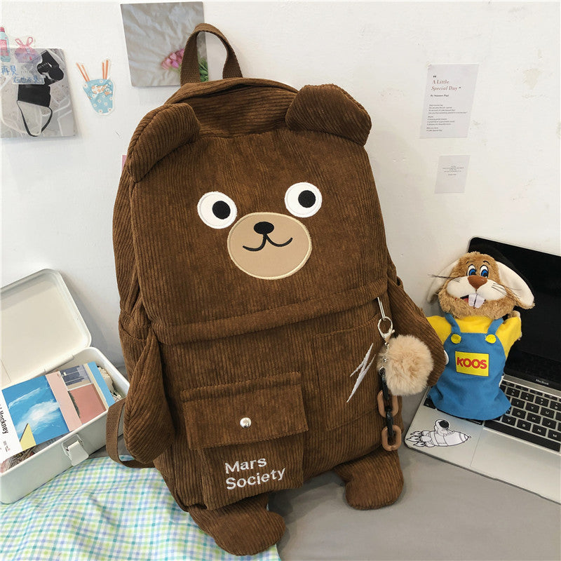 Corduroy Bear Backpack for Cute Women and Girls