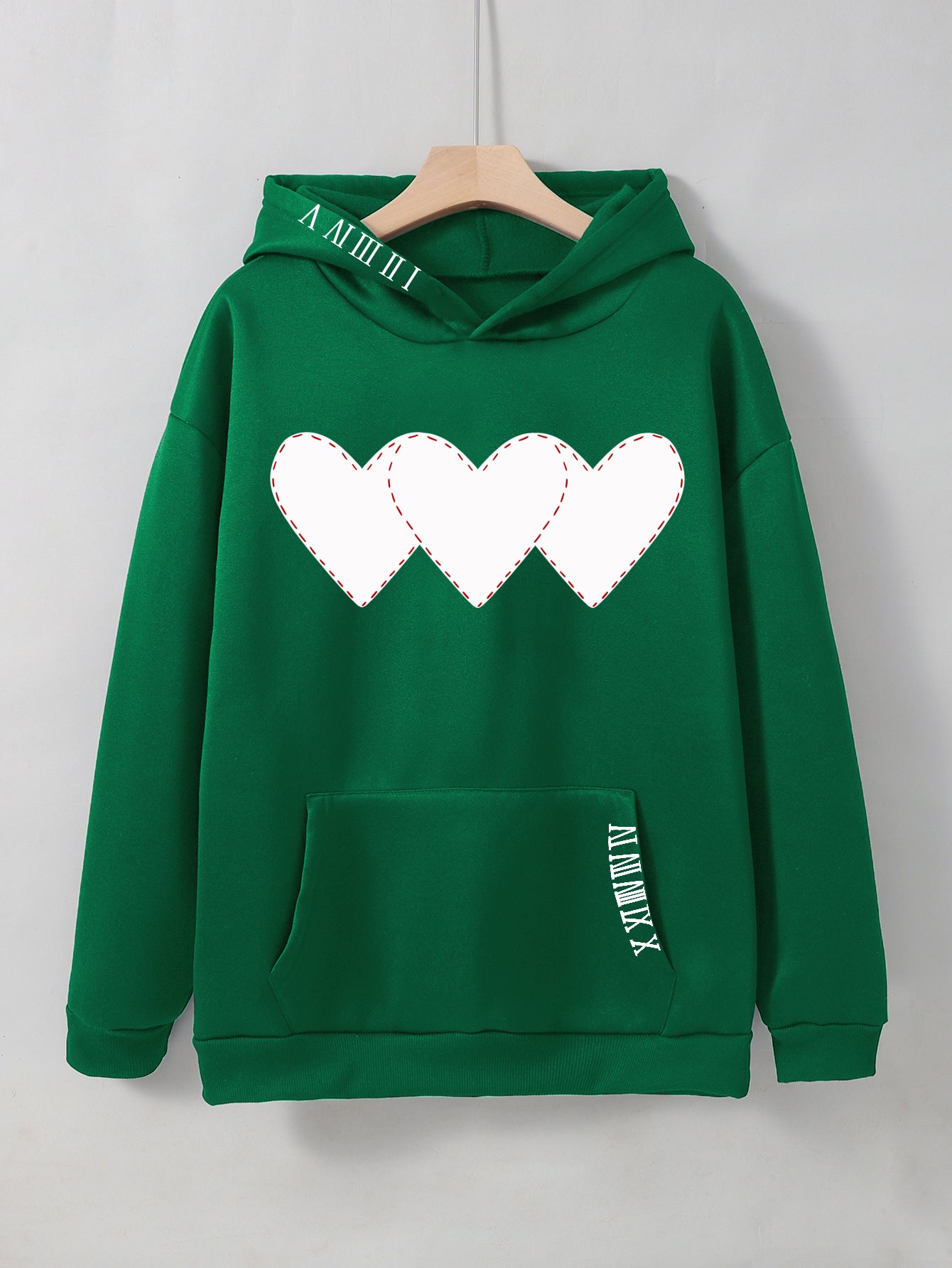 Women's Fleece Hoodie with Heart Print and Kangaroo Pocket