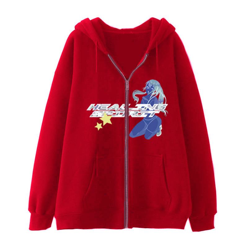 Dark Butterfly Print Zip Casual Cardigan Sweatshirt