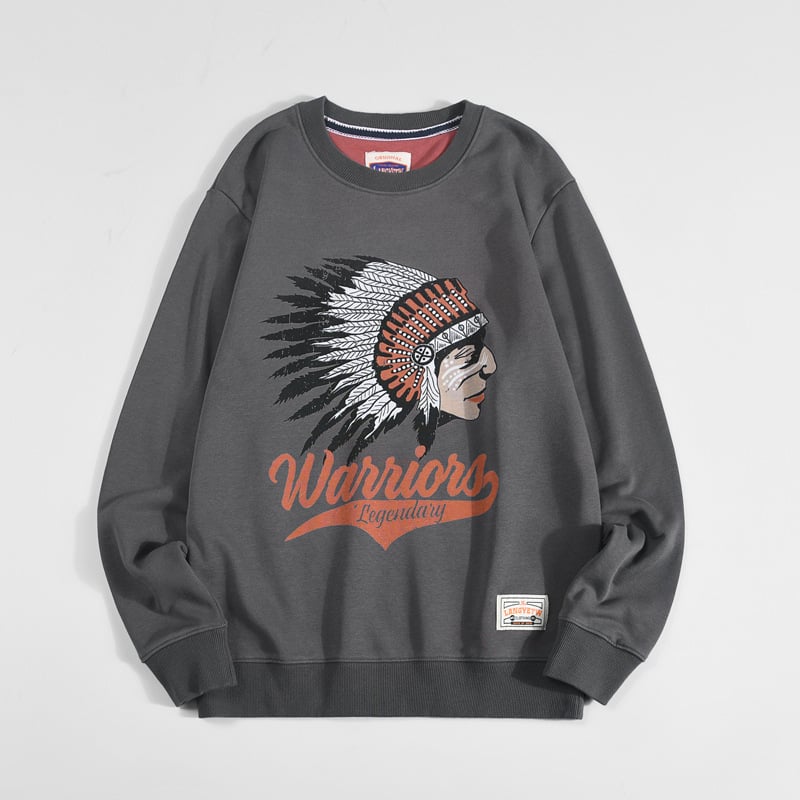 Vintage Print Loose Crew Neck Cotton Sweatshirt
