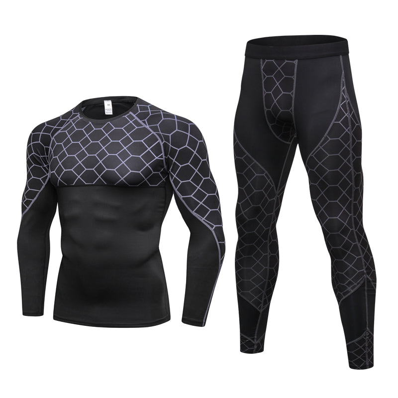 Fitness Set with Print, Quick-Dry Long Sleeve & Pants