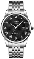 MASTOP Mens Quartz Watch Roman Numeral Business Casual Fashion Analog Wrist Watch Classic Calendar Date Window 30M Waterproof Comfortable Leather Watches (Steel Black)