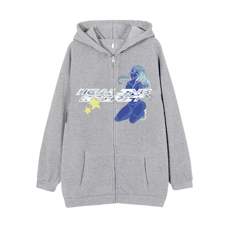 Dark Butterfly Print Zip Casual Cardigan Sweatshirt
