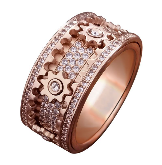 S925 Sterling Silver Full Diamond Rotating Gear Ring