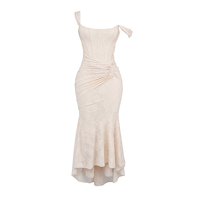Pleated Jacquard French Lace Dress