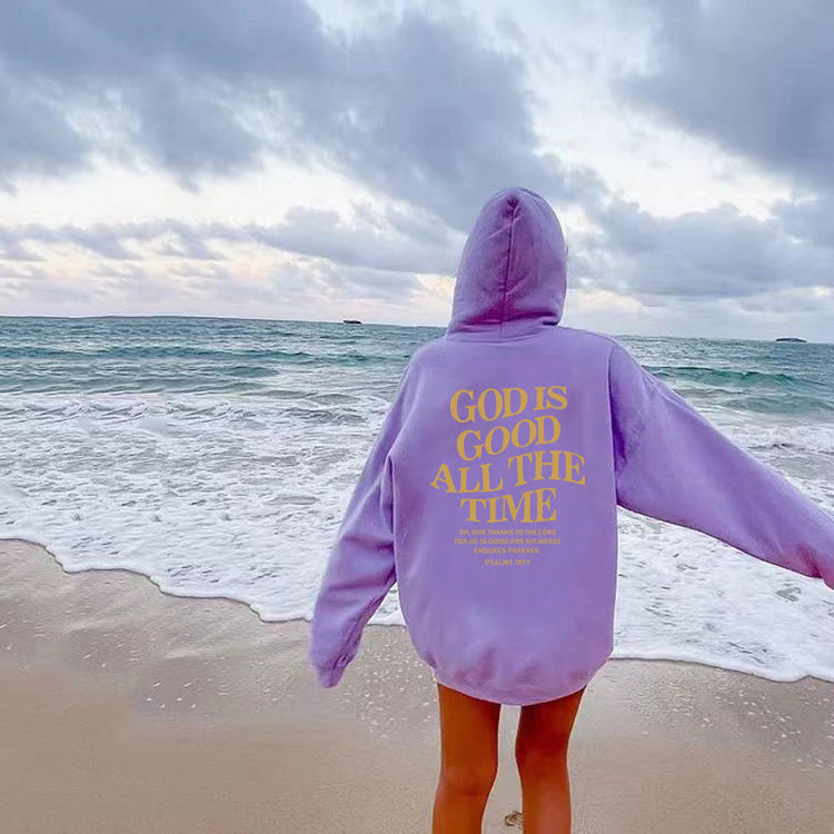 Brushed Hoodie with Slogan and Kangaroo Pocket