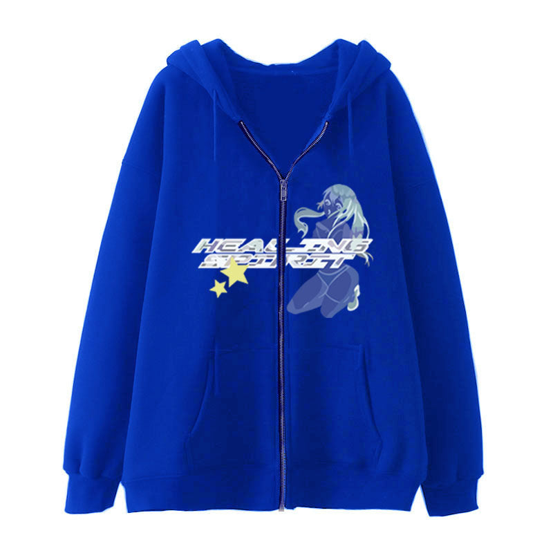Dark Butterfly Print Zip Casual Cardigan Sweatshirt