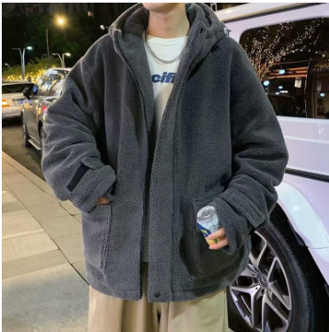Men's Fashion Hooded Cotton Jacket with Lamb Wool
