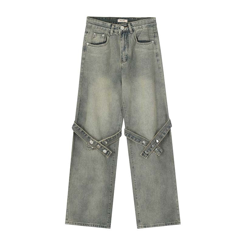 Vintage Washed Straight Jeans with Worn Effect