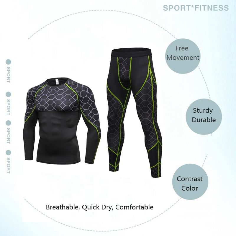 Fitness Set with Print, Quick-Dry Long Sleeve & Pants