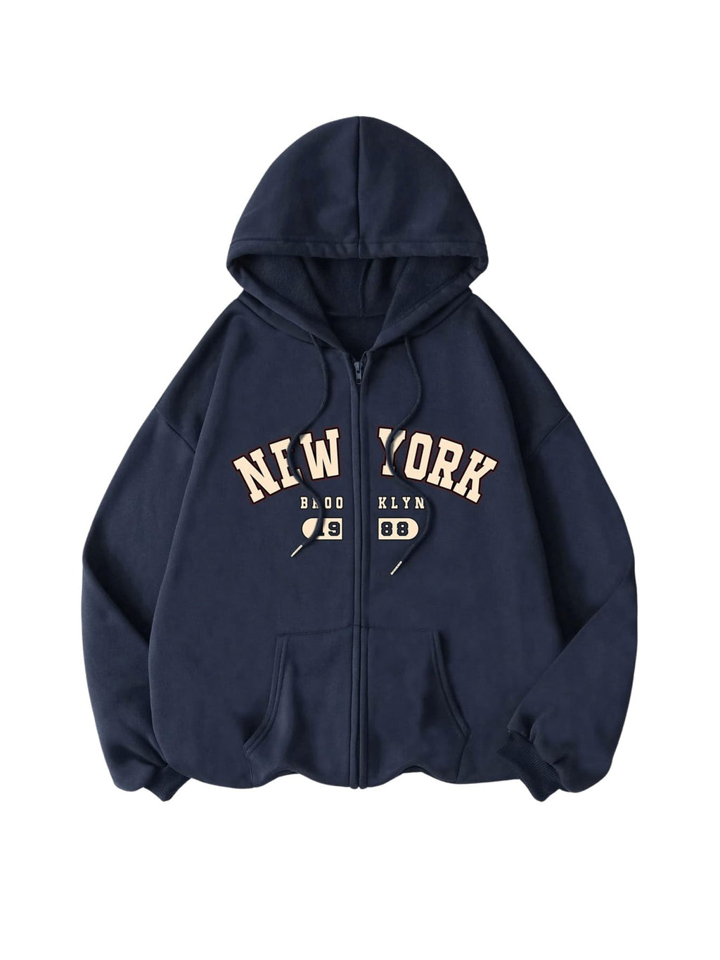 SOLY HUX Womens Zip Up Hoodies Letter Print Drawstring Long Sleeve Sweatshirt Jacket with Pocket Dark Blue Letter Medium