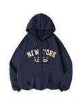 SOLY HUX Womens Zip Up Hoodies Letter Print Drawstring Long Sleeve Sweatshirt Jacket with Pocket Dark Blue Letter Medium