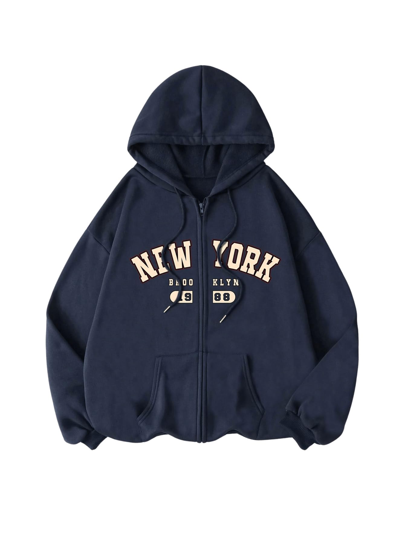 SOLY HUX Womens Zip Up Hoodies Letter Print Drawstring Long Sleeve Sweatshirt Jacket with Pocket Dark Blue Letter Medium