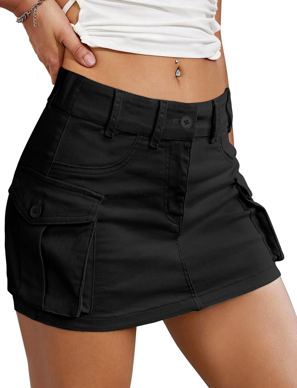 Buauty Women Denim Cargo Skirt Y2K Mini Low Waist Jean Shirts Bodycon Flap Pockets 2024 Trendy Short