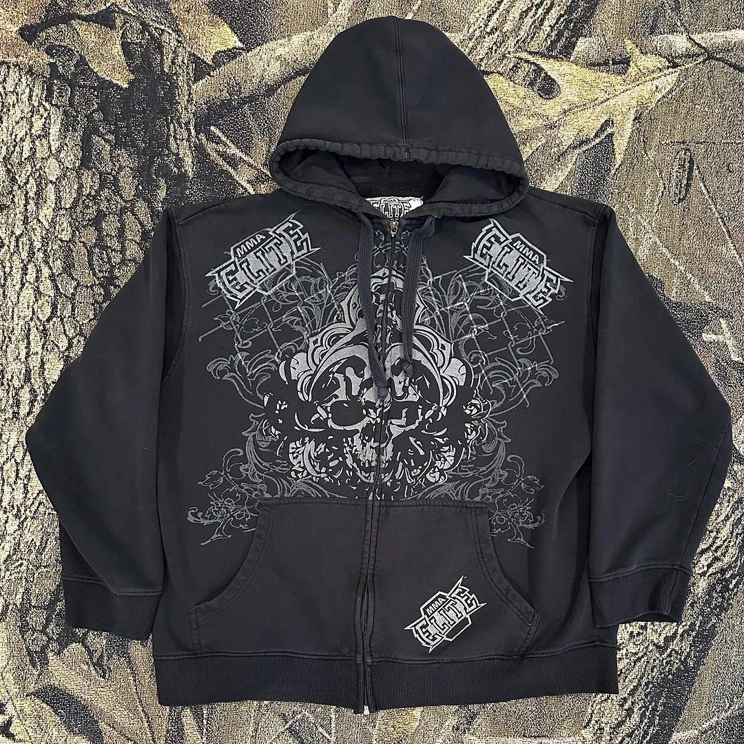 Punk Dark Skull Printed Hoodie Zip Cardigan Pullover