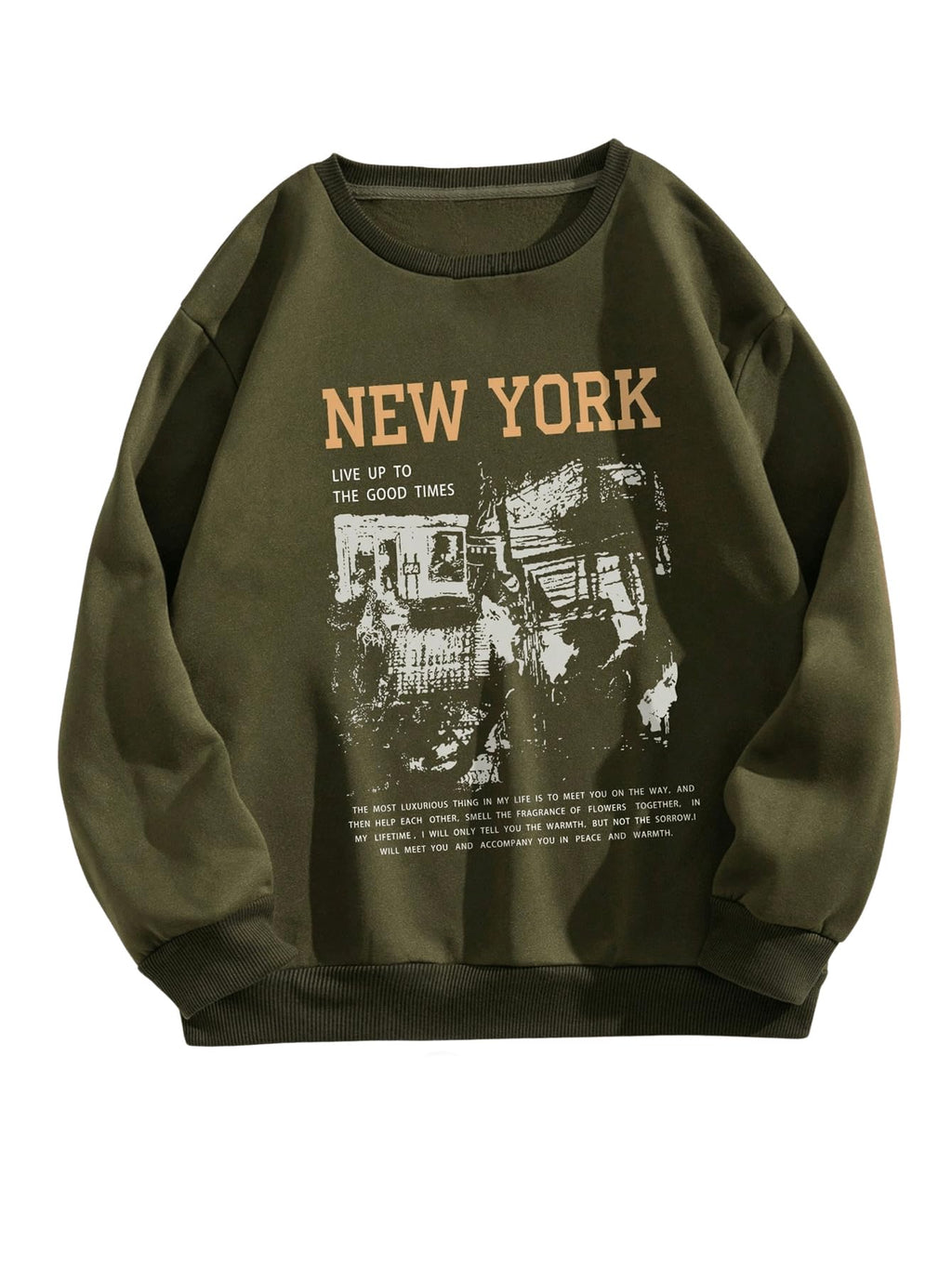 SOLY HUX Womens Sweatshirt Letter Print Graphic Drop Shoulder Long Sleeve Pullover Tops Army Green Letter X-Large